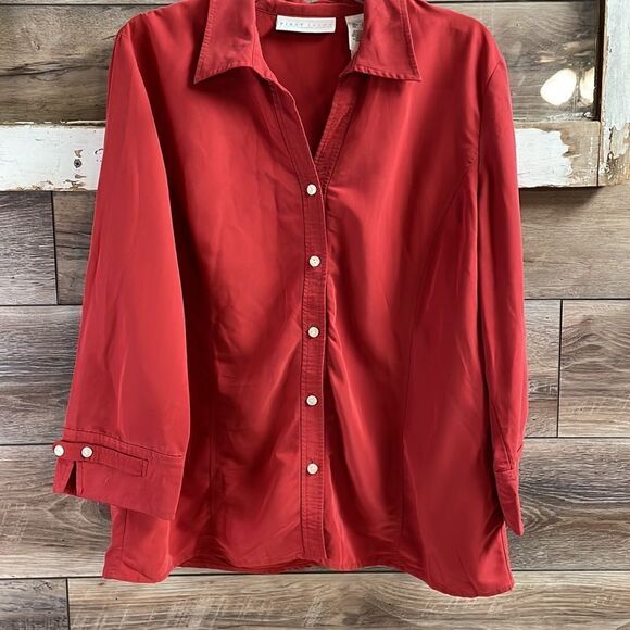 First Issue Liz Claiborne Ladies Long Sleeve Button Up Blouse, Size XL, Rust - Picture 5 of 7